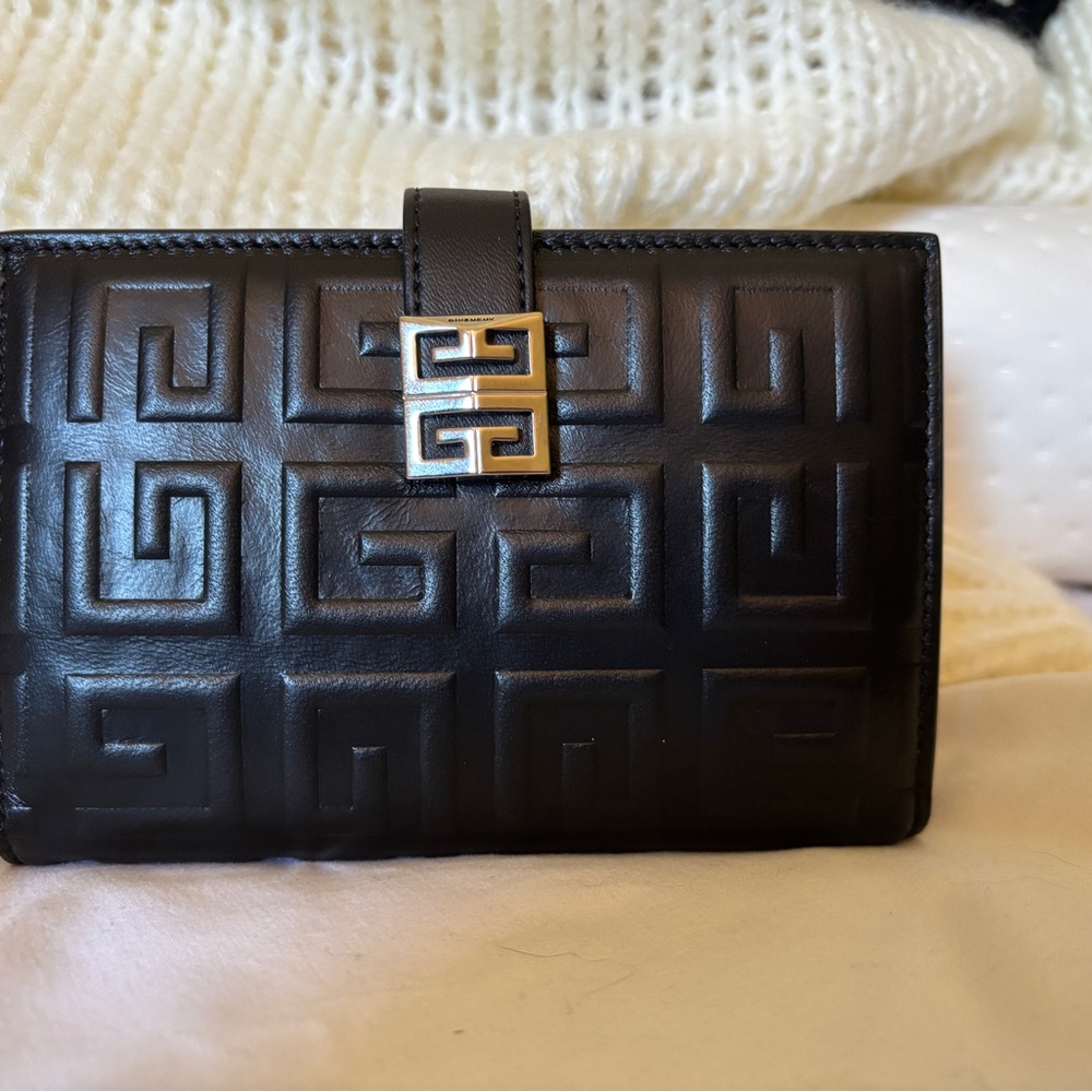Givenchy Embossed Black Wallet with Gold Logo